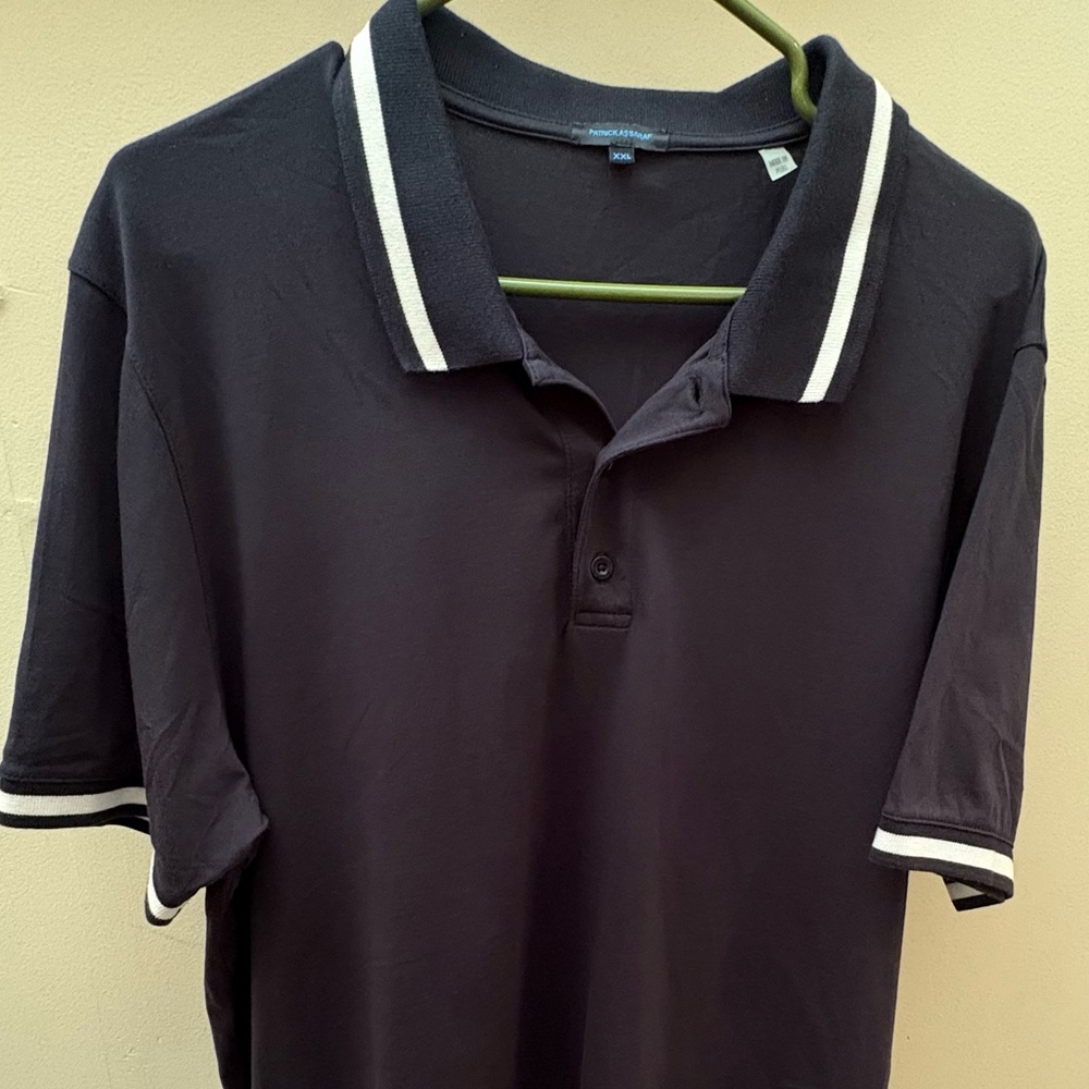 Patrick Assaraf Men’s Navy Blue Polo Shirt with White Trim